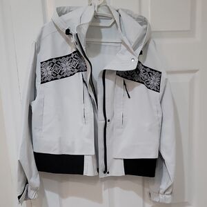 Women's White and Black Hooded Jacket